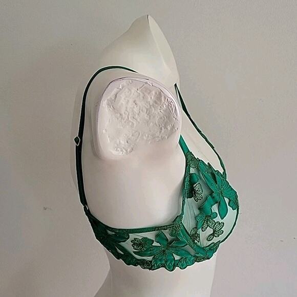 Victoria Secret Very Sexy Verdant Green Unlined Low Cut Demi Bra 34C Embroidered - Picture 3 of 11